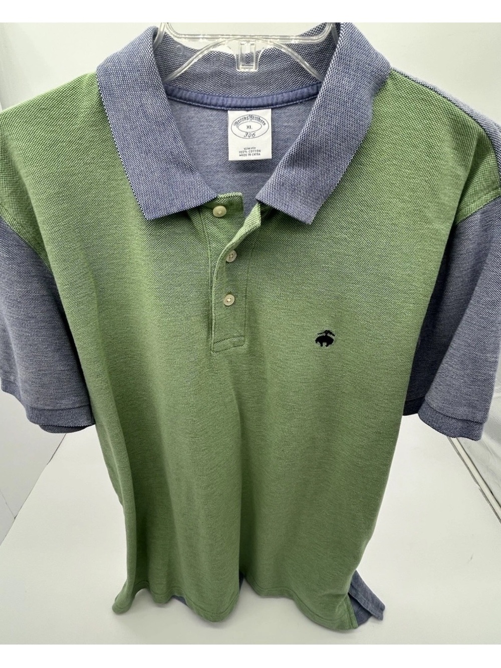 Brooks Brothers Green Polo with Blue Contrast Collar & Sleeves